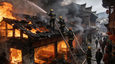 元宵佳节宣恩老街突发大火，木质建筑连烧 4 栋无伤亡